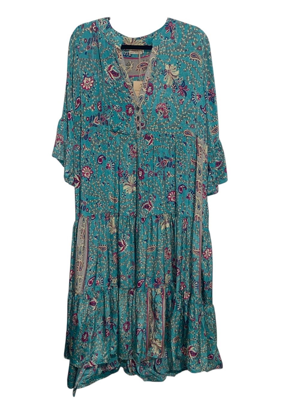 Dharma Imports Dress Womens M/L Paisley Floral Boho Hippie Festival Tiered Midi